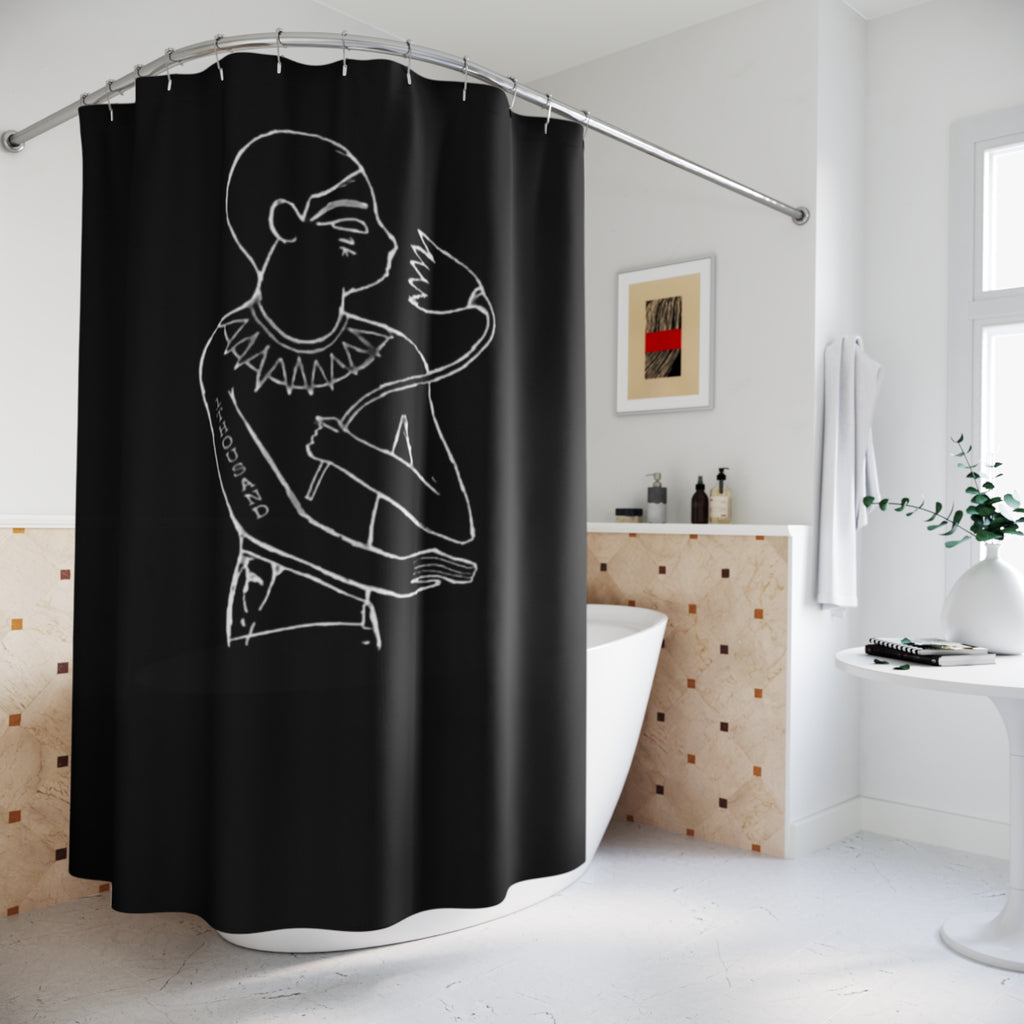1ThousandClothing Dark Knight Egyptian Line Art Shower Curtain — Minimal Black Pharaoh Design