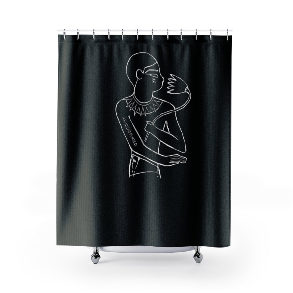 1ThousandClothing Dark Knight Egyptian Line Art Shower Curtain — Minimal Black Pharaoh Design