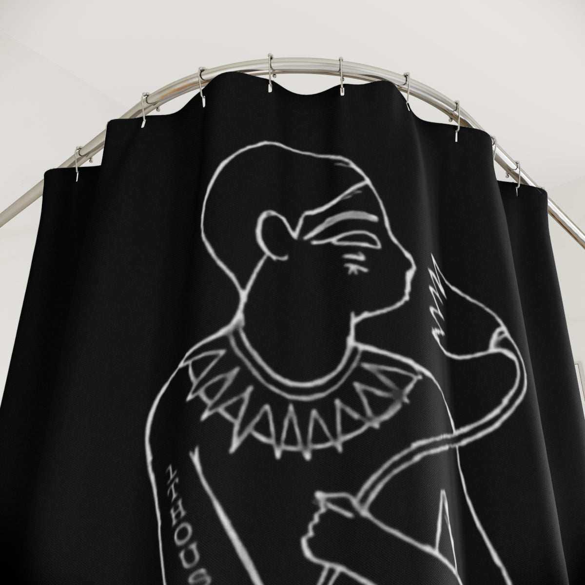 1ThousandClothing Dark Knight Egyptian Line Art Shower Curtain — Minimal Black Pharaoh Design