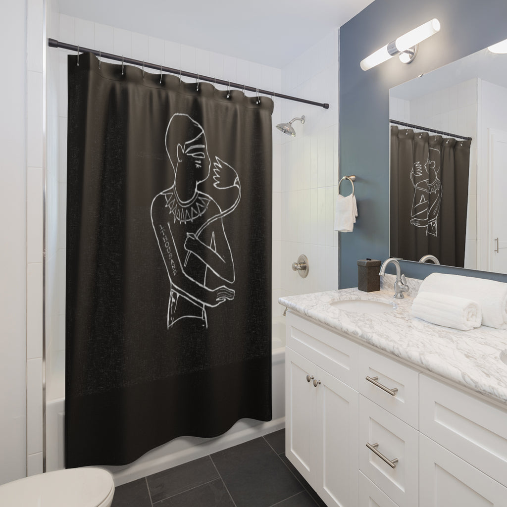 1ThousandClothing Dark Knight Egyptian Line Art Shower Curtain — Minimal Black Pharaoh Design